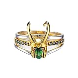 Tumnea Loki Ring Thor Loki Helm Ring 3 in 1 Ringe Marvel Fanartikel Loki Ring Grün Kristall Metalllegierung Stapelringe Unisex Loki Cosplay Schmuck Requisiten