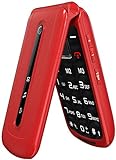 CHAKEYAKE Flip-Telefon, entsperrt, einfaches Handy mit großer Taste, einfach zu bedienendes Handy für Senioren und Kinder (rot)