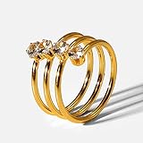 YAHOYA Trendige Titan Edelstahl Bohemia Party Ringe für Frauen Mädchen Gold Schmuck Weiß Zirkonium 4 Diamant Öffnung Ehering
