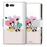 DeinDesign Klapphülle kompatibel mit Sony Xperia X Compact Handyhülle aus Leder weiß Flip Case Mickey & Minnie Mouse Disney Paar