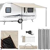 Sonnendach Markise für Wohnwagen Wohnmobil, 2,5m x 4m Auto Markise Vordach mit Abspannleinen, Stützstangen und Heringe, für 4,3/6,2/7 mm Mark
