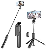 Selfie Stick Stativ, Erweiterbar 4 in 1 Selfie Stange & Handy Stativ mit Kabelloser Fernbedienung, Mini Selfiestick für iPhone 13/12/11 Pro/XS Max/XS/8, Samsung Smartphones