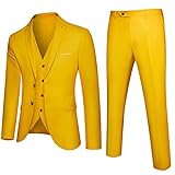 UNINUKOO Herren Anzüge Slim Fit Kleid 3 Stück 2 Knopf Hochzeit Formale Business Smoking Anzug Jacke Hose Weste Set, gelb, Medium