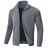 Huayuzh Jacke Herren übergangsjacke Winter Karierten Jacquard Alltag Freizeit Leicht Jacken mit Reißverschlusstasche Dunkelgrau XXXL
