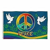 HEZHU Friedensfahne 150cmx90cm Friedensflagge aus Polyester Lichtbeständig und UV-beständig Liebesweltflaggen für Den Außenbereich Zuhause