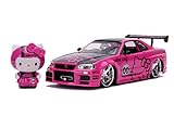 Jada Toys 253245003 2002 Nissan Skyline, Auto, Spielzeugauto aus Die-cast, öffnende Türen, Kofferraum & Motorhaube, inkl. Hello Kitty Figur, Maßstab 1:24, pink