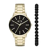 Armani Exchange Herrenuhr , Dreizeigerwerk, 42mm Gold Edelstahlgehäuse mit Edelstahlarmband, AX7119
