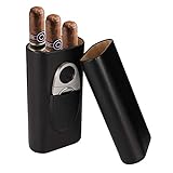 Xinzistar Zigarrenetui 3 Zigarren, Leder Zigarren Etuis mit Zigarrenschneider, Tragbarer Humidor Zigarren fr Reise Kurztrips(Schwarz)