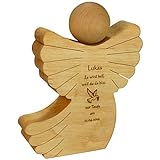 Geschenke 24 Holz Engel mit Gravur - Holzfigur zur Taufe mit Name und Datum personalisiert - Taufgeschenk für Mädchen und Jungen