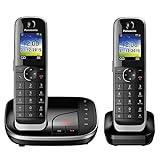 Panasonic KX-TGJ322GB Familien-Telefon mit Anrufbeantworter (schnurloses Telefon DUO, Mobilteil, strahlungsarm, Anrufschutz, DECT Basistation) schwarz