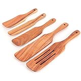 Gaeirt Holz-Utensilien-Werkzeuge, 5Pcs/Set Holzspatel zum Kochen Teak-Spachtel Holz-Kochgeräte Küchenutensilien Holzwender Küchenzubehör zum Rühren