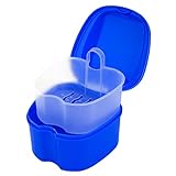 Prothese Box Zahnprothese Box Retainer Container Aufbewahrungsbox mit Hängender Sieb für Falsche Zähne Lagerung Reinigung Dunkelblau