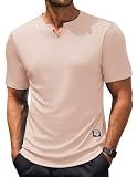 COOFANDY Herren-Muskel-T-Shirt, V-Ausschnitt, schmale Passform, Workout-Shirt, kurzärmelig, lange Passform, Fitnessstudio, athletisches T-Shirt, Beige, L