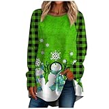 Generisch Weihnachten Damen Langarmshirt Rundhals Weihnachtsshirt Langarm Sportshirt Elegent T-Shirt Bluse Weihnachtsbluse Shirt Longshirt Sweatshirt Pullover 2025 Angebote(1-Green,S)