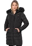 Navahoo Winterjacke Damen - Wasserabweisend, Warm, Kapuze, Winddicht - Wintermantel Lang, Mantel Frauen, Teddyfell gefüttert - Stehkragen, 7 Taschen, verlängerter Zipper - Schwarz XL