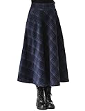 TEERFU Damen Vintage Winter Woll Herbst Tartan mit hoher Taille Flared röcke Lange Kleider