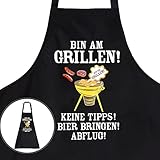 MEJOSER Grillschürze-Bin am Grillen! Grillschürze für Männer Lustig als Geschenkidee für Papa Opa Vatertag Geburtstag Grillparty Weihnachten in Schwarz