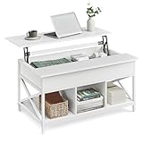 VASAGLE Couchtisch, höhenverstellbarer Wohnzimmertisch, Kaffeetisch, offener und versteckter Stauraum, X-Streben, 60 x 100 x (48-62) cm, schneeweiß-weiß LCT205W46