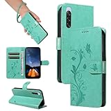 nancencen Hülle für Sony Xperia 10 V Handyhülle, Premium Leder Wallet Schutzhülle Silikon TPU Stoßfest [Kartenfächer] [Standfunktion] Outdoor Flip Case Cover, Grü