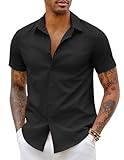 COOFANDY Herrenhemd Kurzarm Herren Hemden Bügelfrei Businesshemd Sommerhemd Freizeithemd Kurzarmhemd Einfarbig Button Down Hemd Büro Hemd Schwarz L
