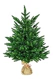 eveXmas 60cm Künstlicher Weihnachtsbaum, Tannenbaum Onyx Kleiner Grün, 62 Zweige 100% PE-Spitzen, inkl. dekorativem Ständer aus Sackleinen