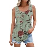 PingShun Tank Top Damen Modische Bluse Blumenmuster Oberteile Falten Sommershirts Sommer Unterhemden Basic Blusentops Rundhals Longshirt Ärmellose Bluseshirt Lose Sportshirt Teenager Mädchen Tanktop