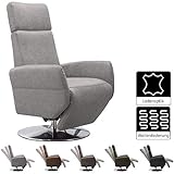 Cavadore TV-Sessel Cobra / Fernsehsessel mit Liegefunktion, Relaxfunktion / Stufenlos verstellbar / Ergonomie M / Belastbar bis 130 kg / 71 x 110 x 82 / Lederoptik Hellgrau