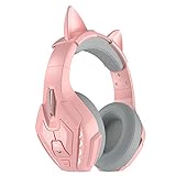 PHOINIKAS Kitty Stereo-Gaming-Headset für PS4, PC, PS5, Xbox One mit abnehmbarem Mikrofon, Q10 Kabelloser Bluetooth-Kopfhörer für Telefon/Laptop/Tablet, 40-Stunden-Nutzung (Rosa)