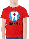 Karneval & Fasching Kinder - Zahnfee Zahn mit Kreuz - 140 (9/11 Jahre) - Rot - Geschenk - F130K - Kinder Tshirts und T-Shirt für Jungen