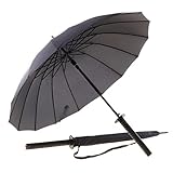 Japanwelt Samurai Regenschirm I groß schwarz, Katana-Regenschirm japanischer-Regenschirm mit Samuraischwert, Anime Japan Schirm mit Gurt, für Erwachsene & Kinder, 100 cm Durchmesser