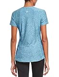 BALEAF Damen Athletic Shirt Workout Top Running Yoga Leichtes, schnell trocknendes, kurzärmeliges Rundhals-T-Shirt mit Rundhalsausschnitt Blau XL