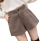 OATTIS Wollshorts Mit Weitem Bein Für Damen Im Herbst Und Winter, Übergroße Schwarze Stiefel Und Hosen In A-Linie, Vielseitig Für Den Außenbereich Geeignet,Farbe2,S