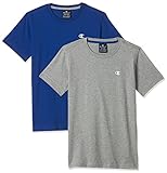 Champion Jungen Legacy Classic C-Logo T-Shirt, Helles Heather Grey und Blau, 7-8 Jahre (2er Pack)