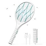 CONOPU Elektrische Fliegenklatsche, 4000V Insektenvernichter elektrisch, USB Fliegenfänger, LED Licht, Abnehmbarer Taschenlampe, Wiederaufladbar, Doppelte Schichten Mesh Schutz, für Haus, Garten Weiß