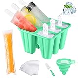 AmzKoi Eisformen Eis am Stiel Silikon, 6 Zellen Eis am Stiel Formen BPA Frei für Kinder, Erwachsen und Baby, Popsicle Formen Set mit Reinigungsbürste und Falttrichter (Grün)