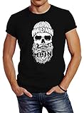Neverless® Herren T-Shirt Moin Totenkopf Hamburg Skull Print Motiv Bart schwarz XXL