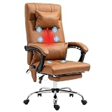 Vinsetto Bürostuhl mit Massagefunktion, Ergonomisch Schreibtischstuhl mit Liegefunktion, Kopfkissenm, höhenverstellbar Chefsessel mit Fußstütze, Heizfunktion, B