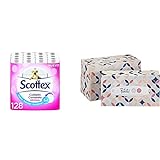 Scottex Original Toilettenpapier, 128 Rollen & Amazon-Marke: Presto! 3-lagige Papiertaschentücher-Boxen, 12er Pack (12 x 90 Tücher)