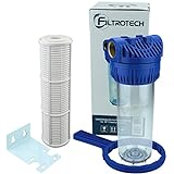 FILTROTECH Filter 10 Zoll Anschluss 1' für Hauswasserwerk GartenPumpe Wasserfilter mit Filtereinsatz