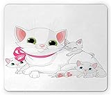 Katzen-Maus-Pad, Katzen-Familienmutter mit Kätzchen-Augen, die glücklich sind, lächelndes Zusammengehörigkeitsporträt zu genießen, rechteckiges rutschfestes Gummi-Mauspad, Standard-Hellrosa-Grau
