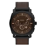 Fossil Gen 6 Hybrid Smartwatch für Herren Machine Edelstahl schwarz Lederband Dunkelbraun, FTW7068