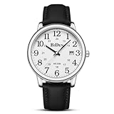 HANPOSH Uhren Herren Herren Uhr Analog Quarz Uhren für Männer Wasserdicht Armbanduhren Herren Mode Business Uhr mit Datum Leder Band (Silber Weiß)