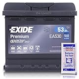 EXIDE EA530 Premium Carbon Boost Autobatterie 12V 53Ah 540A Starterbatterie PKW KFZ Batterie - Ersetzt 45 46 47 48 50 Ah + 1x Batteriepolfett