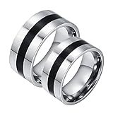 Gualiy Ringe Für Paare Set, Ring Paare Edelstahl 9 mm Silberring mit schwarzer Emaille, Damen 65 (20.7) & Herren 54 (17.2)