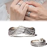 Personalisierte Engelsflügel Ring, Retro 925 Sterling Silber Paar Ring, Verstellbare Umarmung Feder Engelsflügel Ring für Frauen Männer (1pcs)