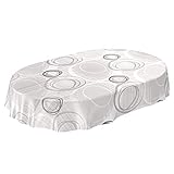 ANRO Tischdecke Wachstuch abwaschbar Wachstuchtischdecke Wachstischdecke Kreise Geometrie Weiß Silber Oval 180x140cm