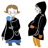 manduca by MaM Tragejacke/Tragemantel  All-in-One MotherHood Coat  Schwangerschafts- und Umstandsjacke mit Kapuze (Polarfleece), Onesize, Knopfverschlüsse (Naturknöpfe), schwarz & graue Paspeln