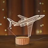 Flugzeug Nachtlicht 3D Illusion Lampe,Weiche warme Farben Holz Tischlampe für Jungen Pilotengeschenke mit USB Strom…