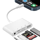 SD-Kartenleser-Adapter für iPhone, 5-in-1-USB-OTG-Kamera-Adapter mit USB-Kamera-Lesegerät und 3,5-mm-Kopfhörerbuchse SD/TF-Doppel Karten Steckplatz für i-Phone/i-Pad-Support-Hubs, Tastaturen, Audio