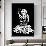 GZCJHP Malen auf Leinwand 40x60cm ohne Rahmen Abstrakte Schwarz-Weiß-Marilyn Monroe-Wand-Kunst-Bild-Drucke für Wohnzimmer Wohnkultur